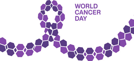 World Cancer Day Hexagon Purple Ribbon Awareness Vector Design