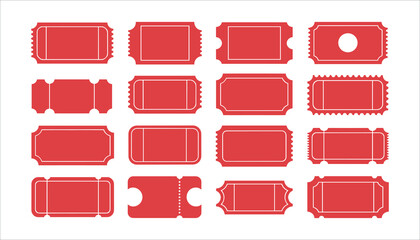 Red ticket stubs with white outlines on white background ticket templates various ticket shapes