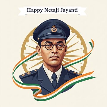 Happy netaji jayanti illustration featuring freedom fighter subhas chandra bose