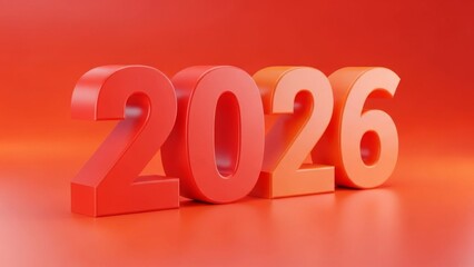 2026 Year 3D Render on Red Background