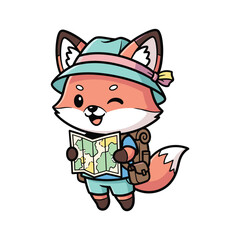 Cute Fox with Map Vector Illustration