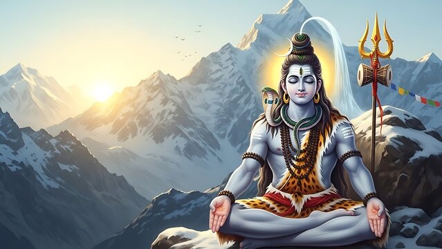 Bholenath Shiv Shankar Sacred Shivling Meditation Art for Mahashivratri Night, Sawan Somwar Puja, Hindu God Mahadev Devotional Festival Design