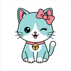 Cute Blue Cat with Pink Bow and Collar