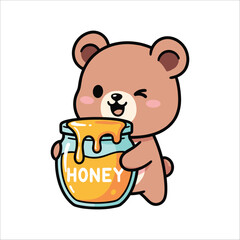 Cute Bear with Honey Pot Illustration