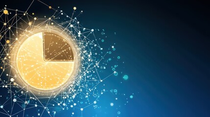 Abstract digital pie chart representing data analysis and visualization on a blue gradient background with connections