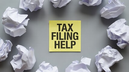 Tax forms, a calculator, and a pencil on a desk, with the words TAX HELP clearly overlayed