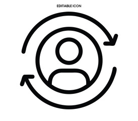 User profile with circular arrows indicating rotation or account management processes in a line icon