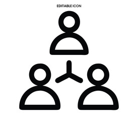 Simple black and white illustration depicting three connected people represented as minimalist icons