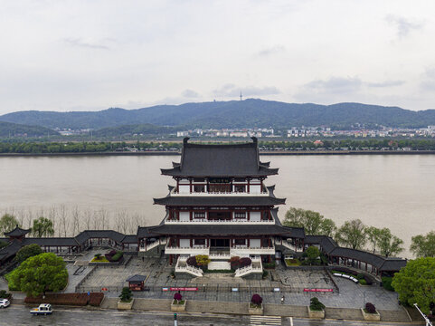 Dufu River Traditional Chinese Pavilion Aerial View