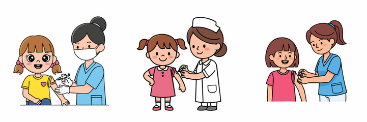 Cartoon Style Illustration of Child Vaccination by Nurse Character