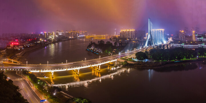 Sanxianzhou Bridge Fuzhou at Night - Aerial City Landmark