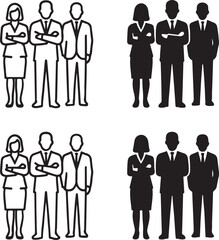 Isolated Business People Silhouette, Business Team Standing, Office Team Icon, Business Team Standing, Team Collaboration Vector, Minimal Vector, Black Silhouette, Corporate Staff Icon