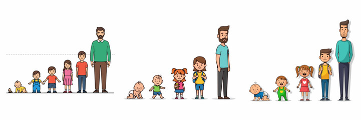 Hand Drawn Style Illustration of Human Life Cycle Development Stages