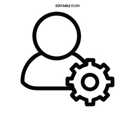 Simple black and white icon depicting a user profile combined with a settings gear