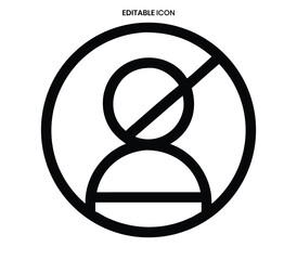 A simple black and white circular icon depicting a prohibited person symbol with a diagonal line