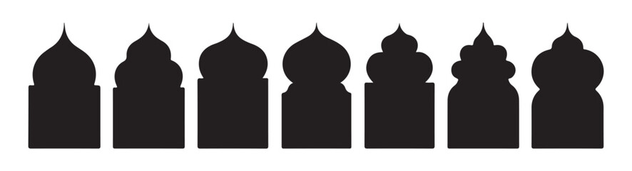 Domes and arch shapes silhouettes collection representing diverse islamic architecture building tops in black © Bd Artist