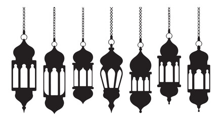 Traditional arabic hanging lantern silhouettes for ramadan holiday celebration and islamic decoration