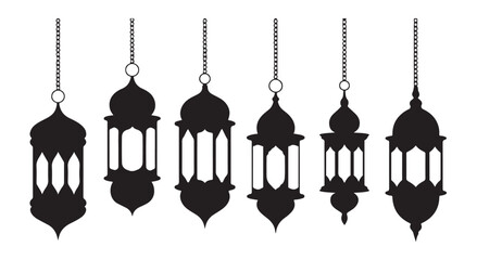 Set of six black hanging fanoos lanterns perfect for muslim holidays and holy month designs