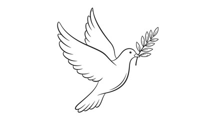 Obraz premium Simple Line Art Dove Holding Olive Branch, Isolated White Background