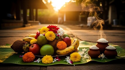 Traditional Thai Pongal Celebration with Sweet Chakkara Pongal and Ritual Offerings