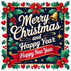 Christmas greeting card vector design merry Christmas and happy new year greeting text