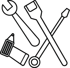  Flat color vector of household repair tools line art 