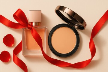 Premium Cosmetic Flat Lay with Gold Packaging for Luxury Branding