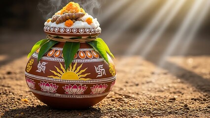 Authentic Pongal Festival Celebration with Traditional Clay Pot and Chakkara Pongal
