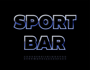 Vector Trendy icon Sport Bar. Glossy Black and Silver Font. Digital Set of Unique Alphabet Letters and Numbers set.