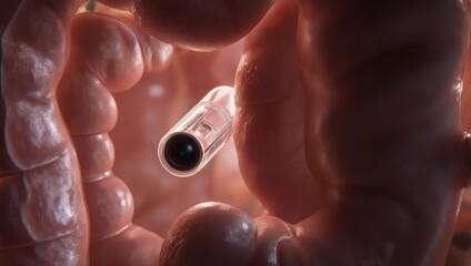 Capsule endoscopy in the colon, medical technology visualization.