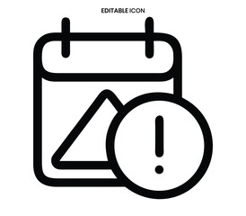 A simple black and white icon depicting a calendar with an alert notification symbol