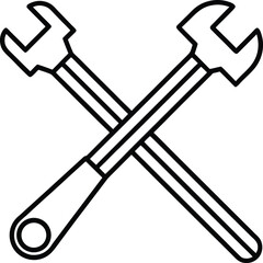 Hand tools crossed symbol hammer and wrench line art