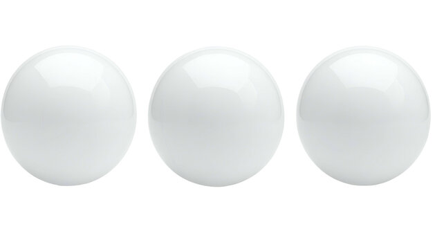 Three white spheres in a row, each with highlights and reflections, against a black background