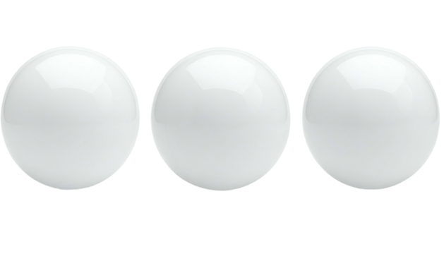 Three white spheres in a row, each with highlights and reflections, against a black background - Powered by Adobe