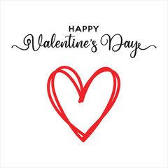 A handwritten Happy Valentines Day message appears above a simple red doodle heart