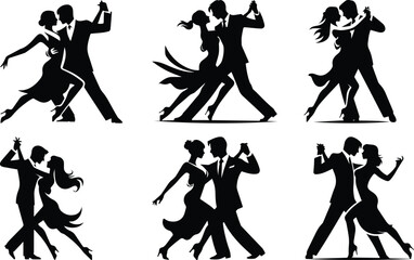 Tango couple dancing bundle silhouette icon vector art illustration