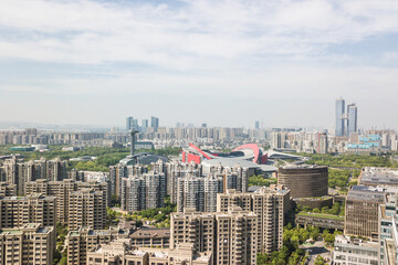 Fototapeta premium Aerial City View of Modern Chinese Metropolis with Skyscrapers