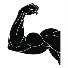 A strong black silhouette of a flexed human arm showing powerful bicep muscles