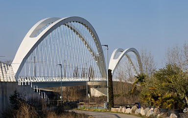 Pedestrian and tram bridge over the Rhine at kehl