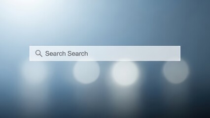 Digital Search Bar with Magnifying Glass Icon on Abstract Blurry Blue Background - Internet Web Browsing and Information Search Concept