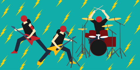 Simple flat design of band characters. vocalist, guitarist, and drummer