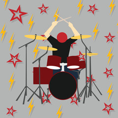 Simple flat design of band characters. vocalist, guitarist, and drummer