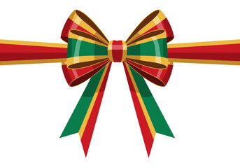 Colorful Christmas bow with ribbons in red, green, and yellow  