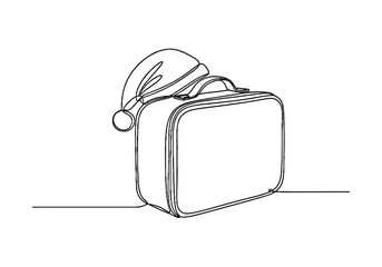 Line art illustration of a packing cube with Santa hat design  
