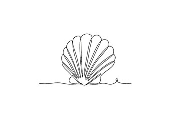 Line art depiction of a seashell on a white background  