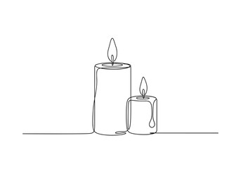 Minimalist line drawing of two candles with flames on white background  