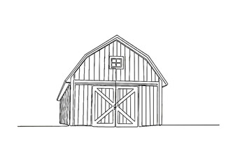 Simple line drawing of a rustic barn with double doors  