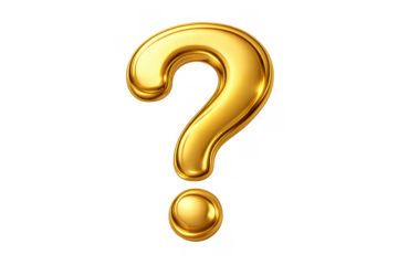 Golden 3d shiny question mark symbol on transparent background representing curiosity and information concept