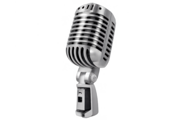 Vintage silver microphone capturing sound for music, podcasts, radio shows, and live performances on transparent background