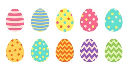 A vibrant collection of colorful decorated easter eggs featuring various patterns